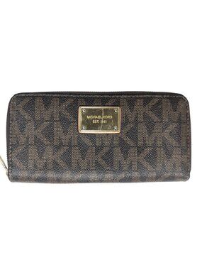 Michael Kors Brown Signature Jet Set PVC Large Zippy Continental Wallet